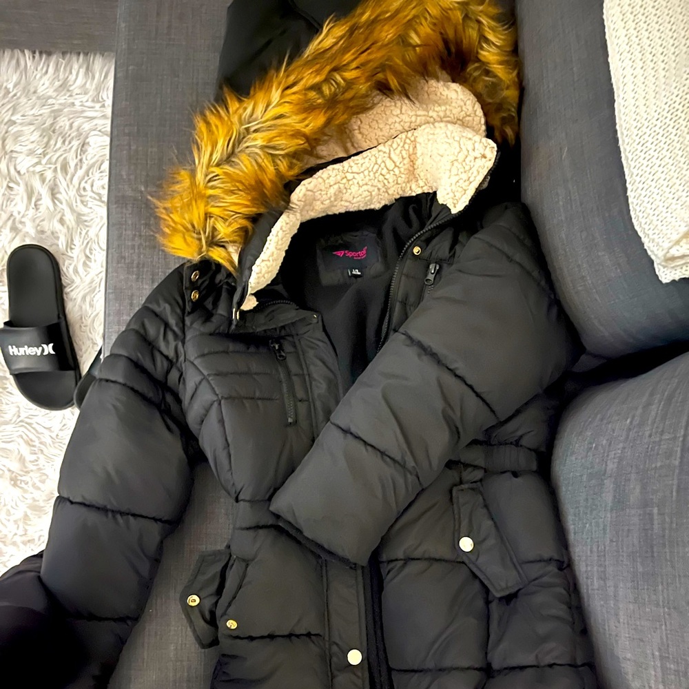 big puffer winter jacket with fur hoodie